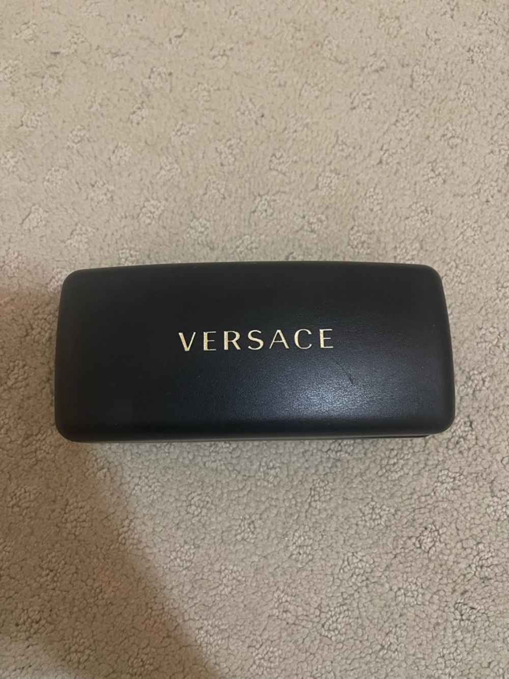 Versace Black Hard Sunglasses Case with Gold Lettering